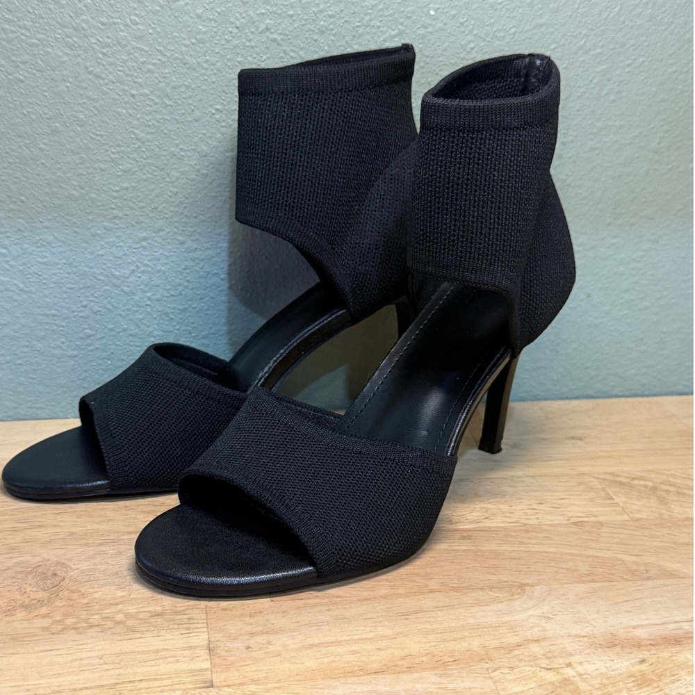 Black Knit Stiletto Sandals Open Toe Ankle Cuff Sock Heel Size 7